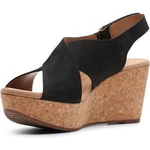 Clarks Women's Annadel Eirwyn Wedge Sandal Heels Shoes Black 9.5